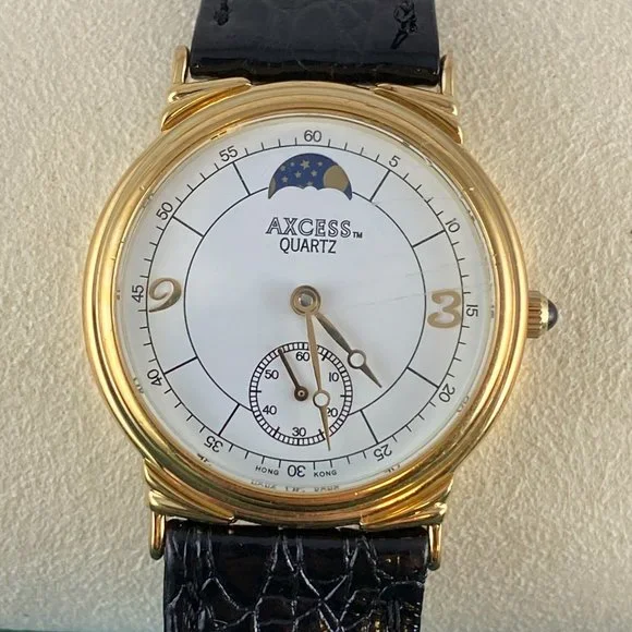 French Axcess Gold Tone and Stainless Steel Moon phase Quartz Watch Vintage Axcess Moonphase Watch: Gold Tone & Stainless Steel  main image 2